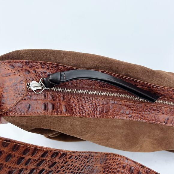 Daniella Lehavi Nevada Hobo Purse Suede Croc Shoulder Bag Suede Leather Camel - Picture 8 of 16